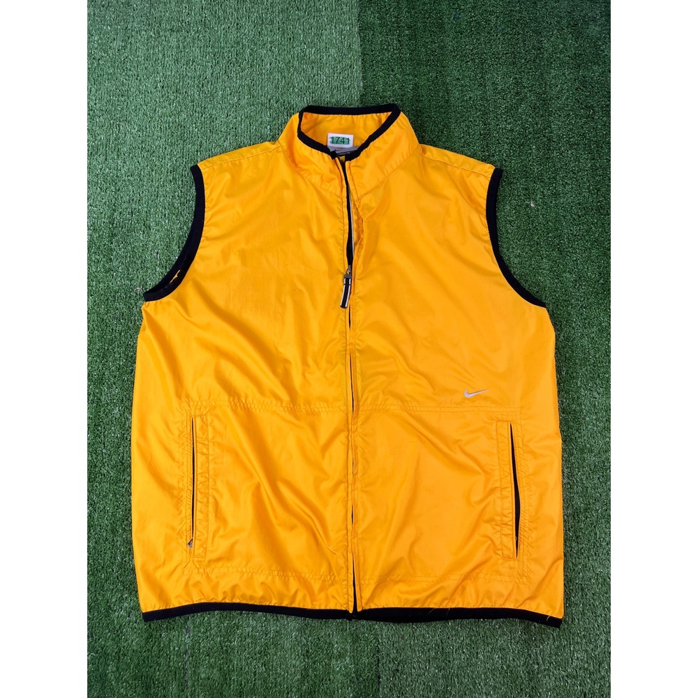 Nike Golf Men XL Yellow Windbreaker Vest Full Zip Sleeveless Jacket RN 56323